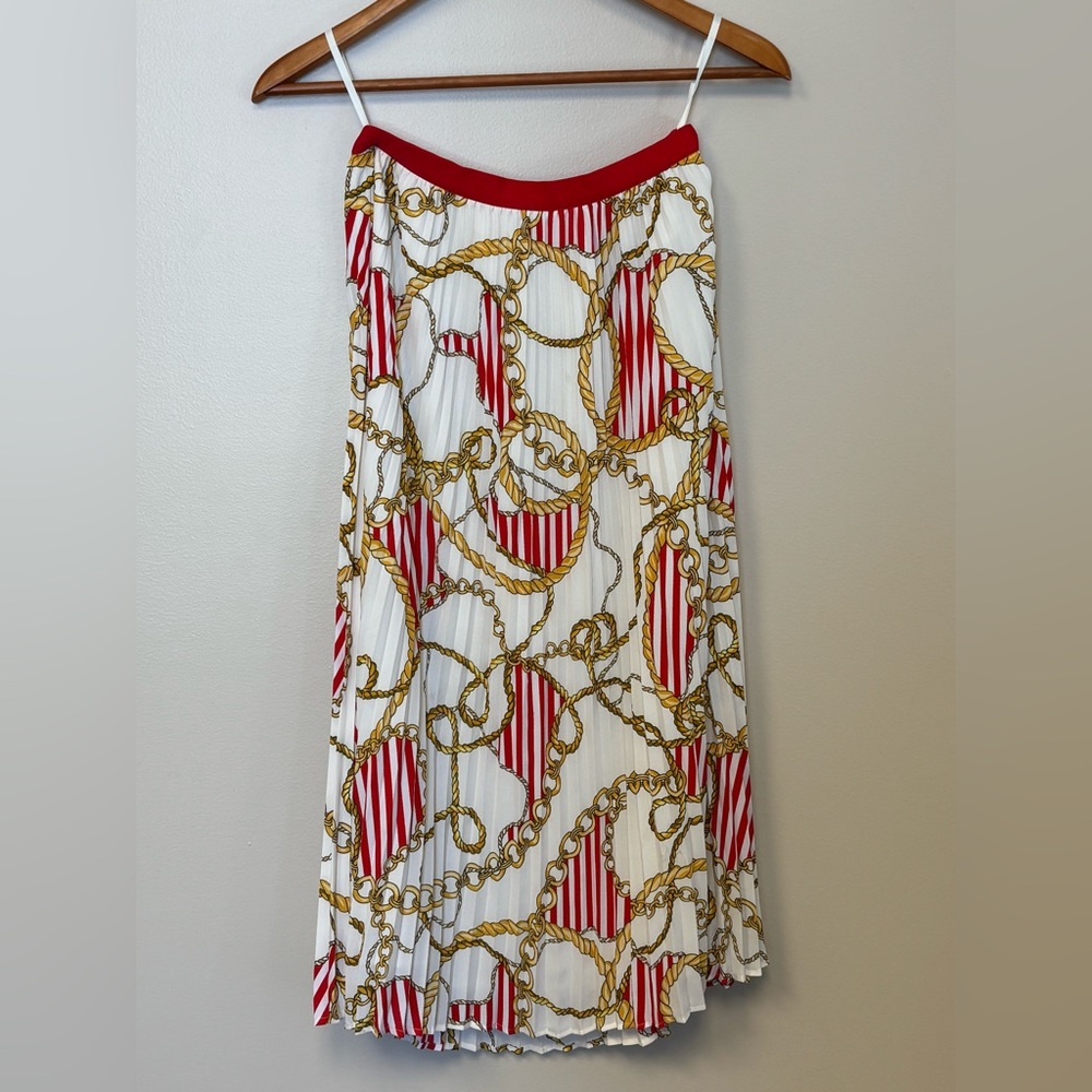 Aritzia/Babaton Red and Gold Chain Print Midi Skirt